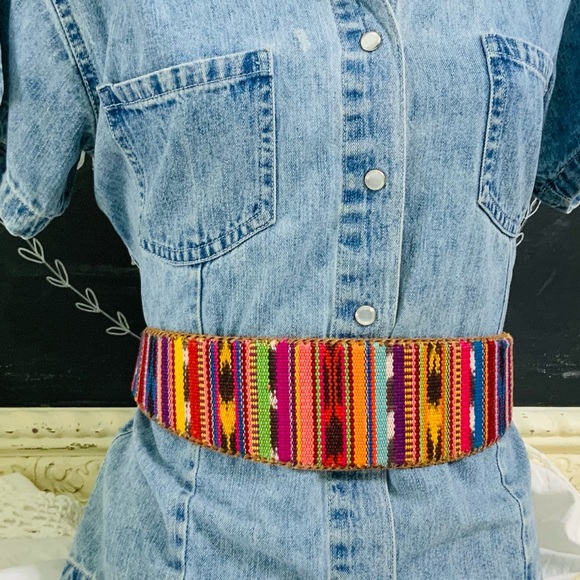 Leather Trimmed Wide Belt Weaved in Guatemala main image 11